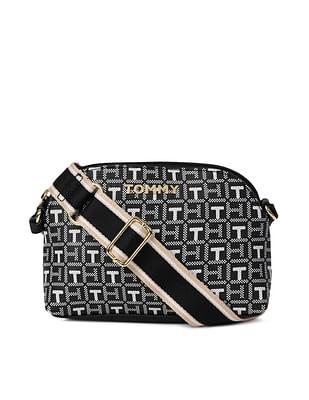 monogram print pu sling bag