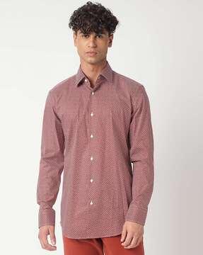 monogram printed slim fit stretchable poplin shirt