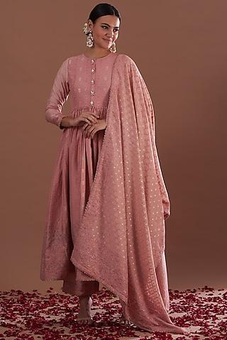 monotone pink vegan silk anarkali set