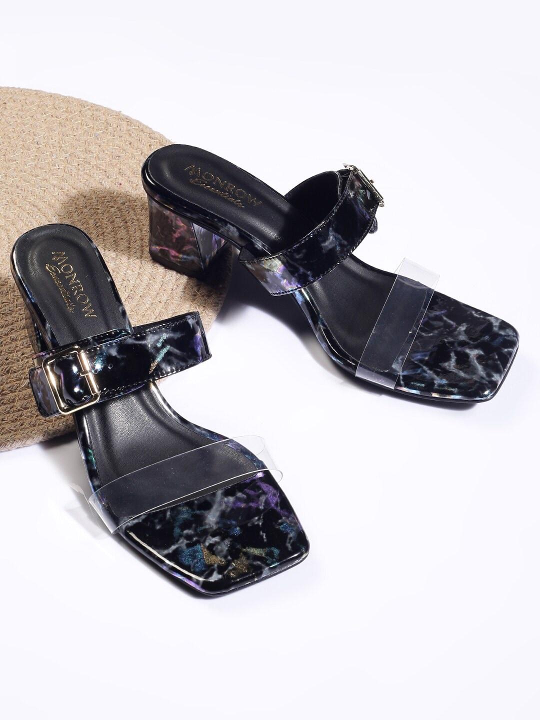 monrow printed pu party block sandals with buckles