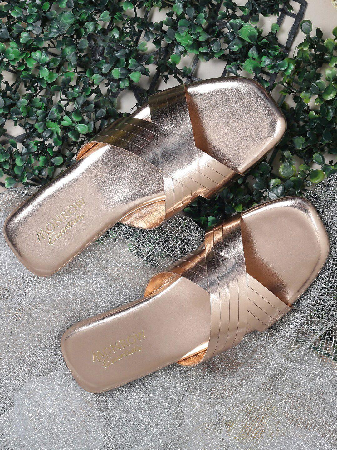 monrow women rose gold open toe flats