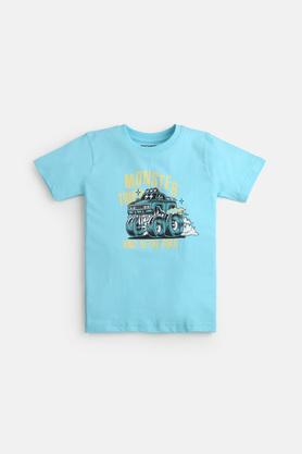 monster truck cotton t-shirts for boys - aqua
