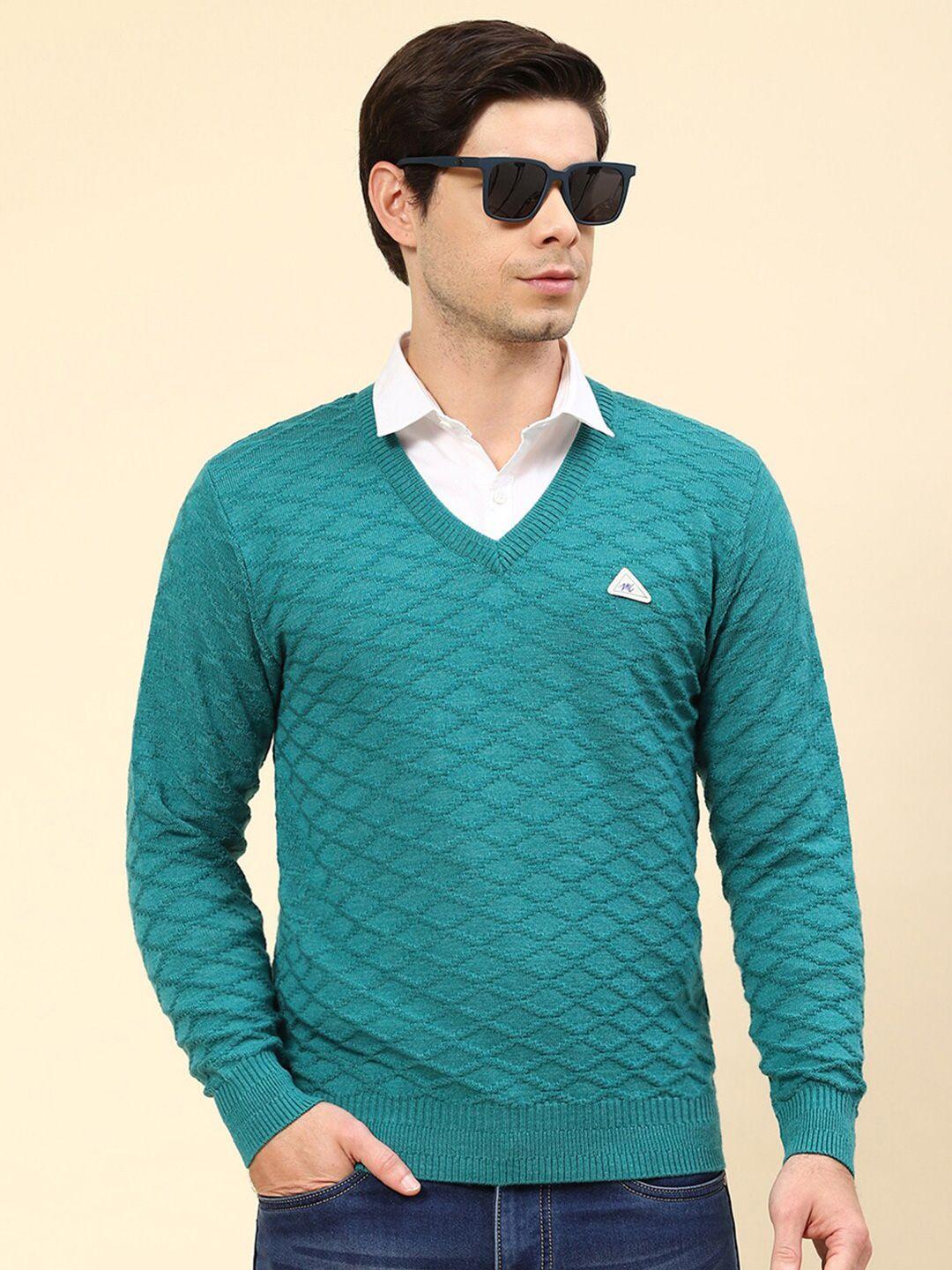 monte carlo cable knit self design v-neck pullover sweater