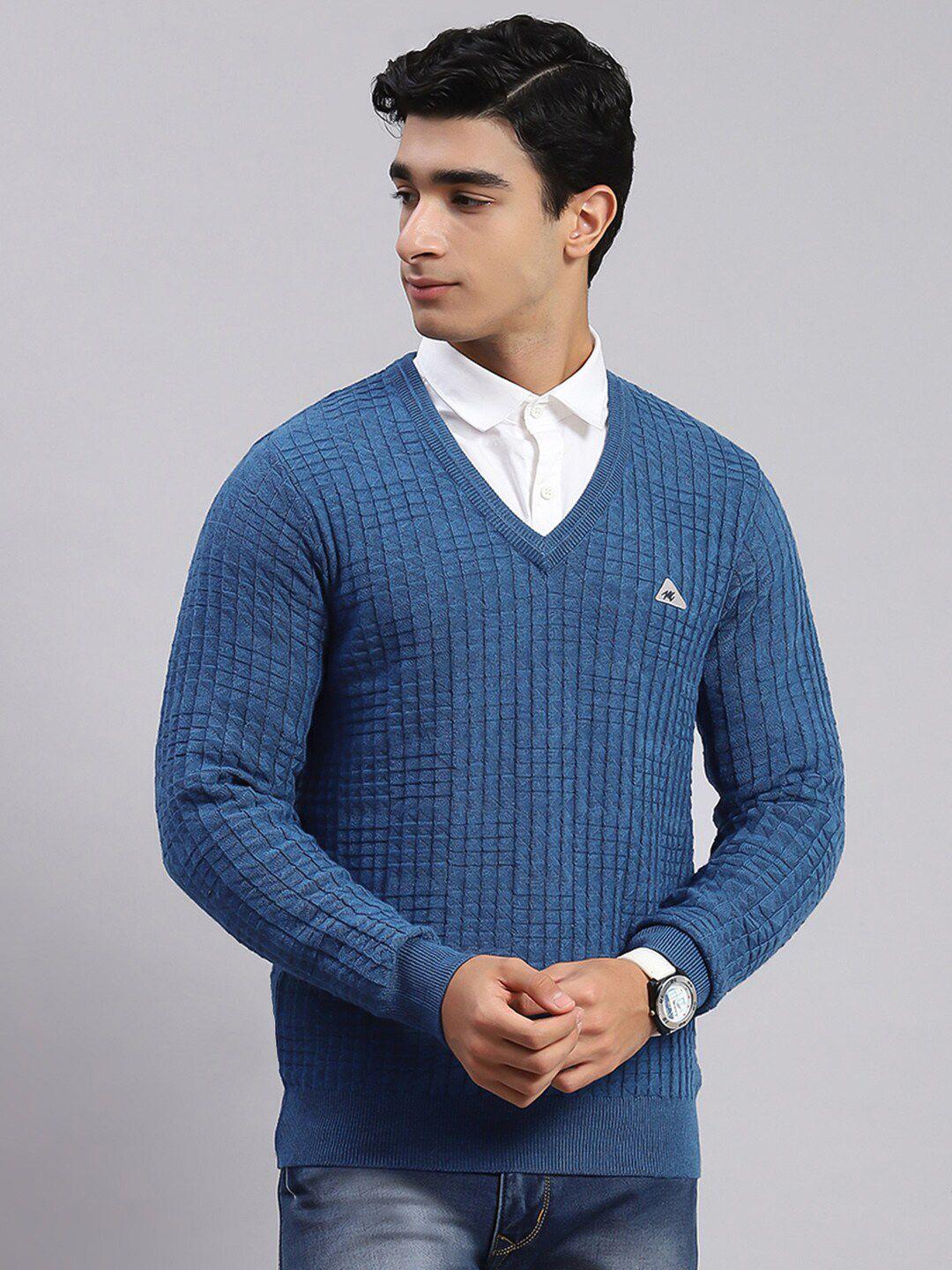 monte carlo cable knit self design v-neck woollen pullover sweater