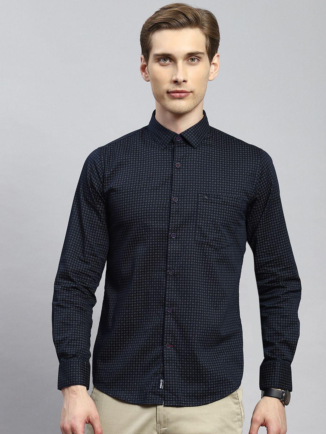 monte carlo classic slim fit geometric printed pure cotton casual shirt