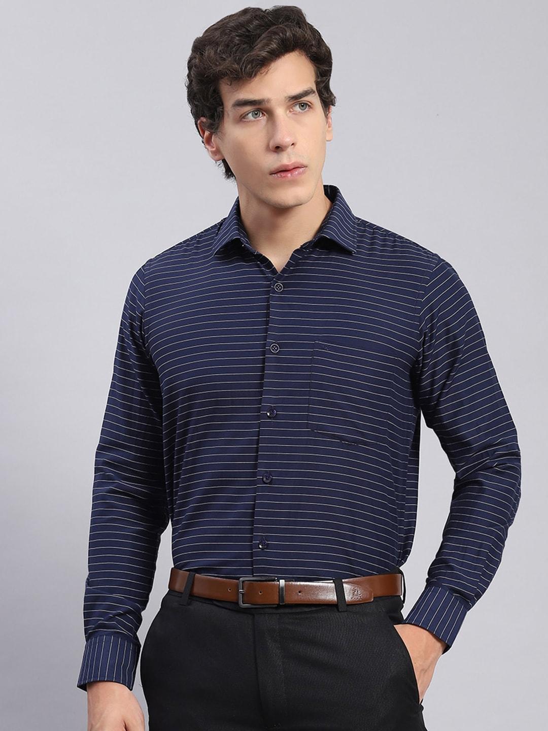 monte carlo classic slim fit horizontal stripes pure cotton formal shirt