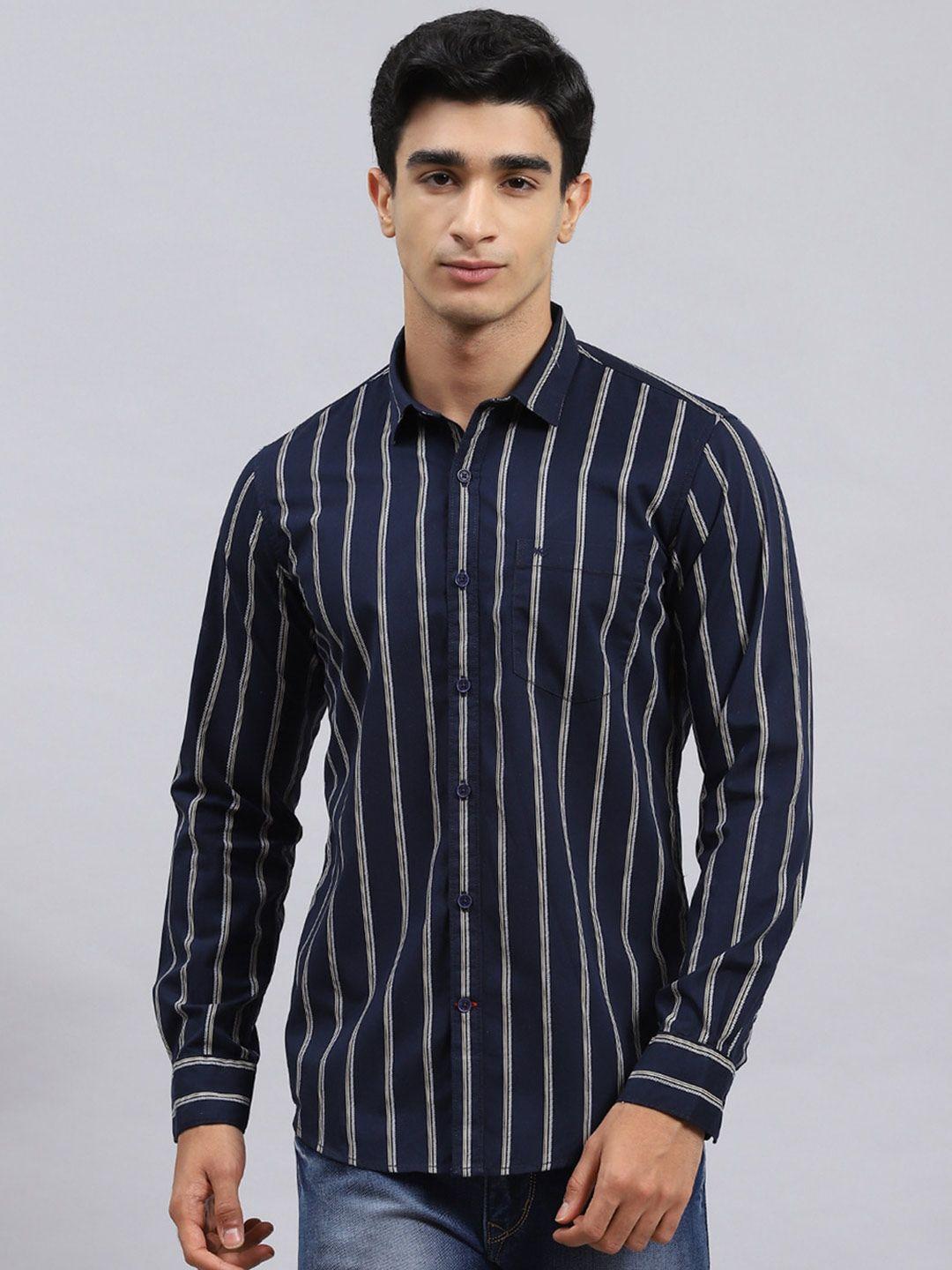 monte carlo classic slim fit vertical stripes pure cotton casual shirt