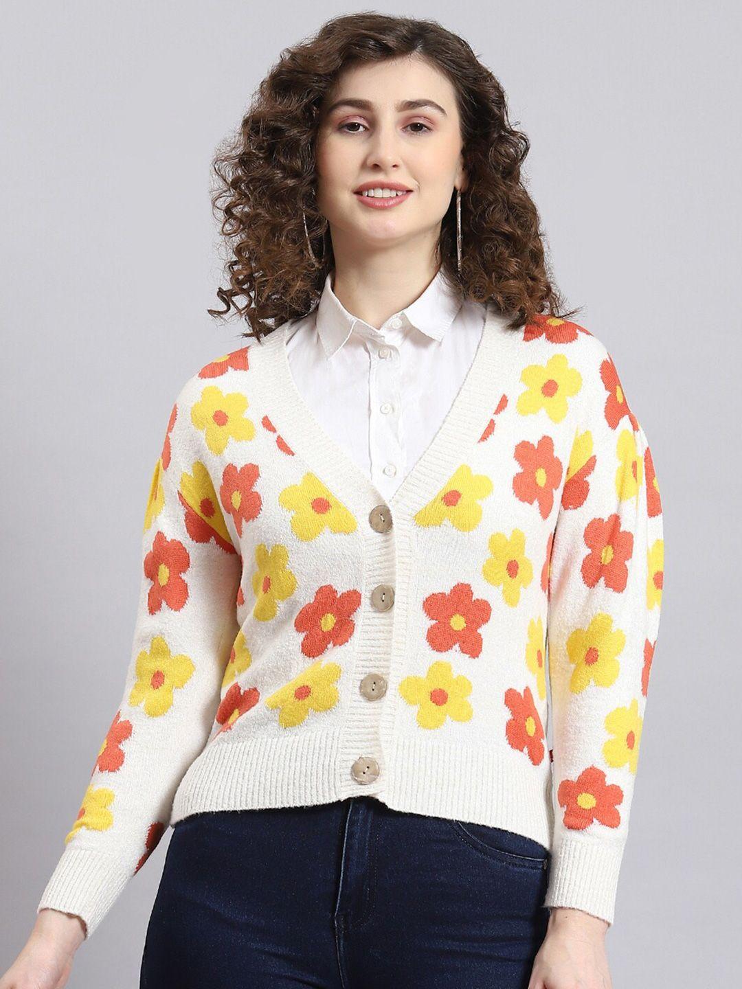 monte carlo floral printed woollen cardigan