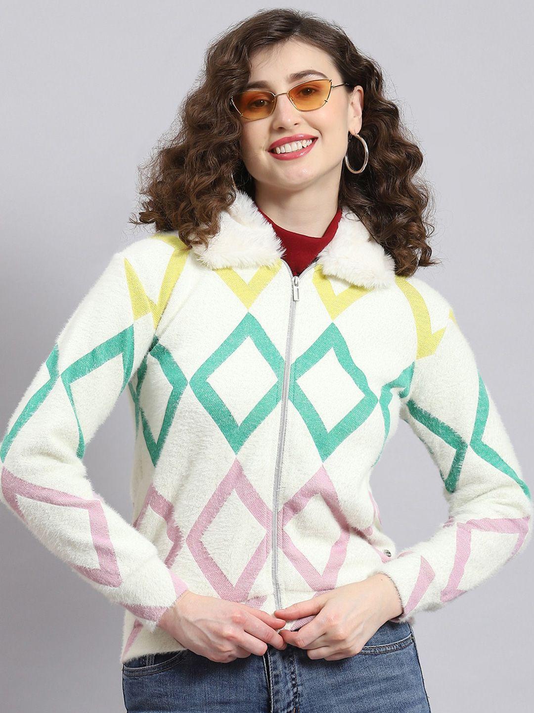 monte carlo geometric printed shirt collar front-open sweatshirt