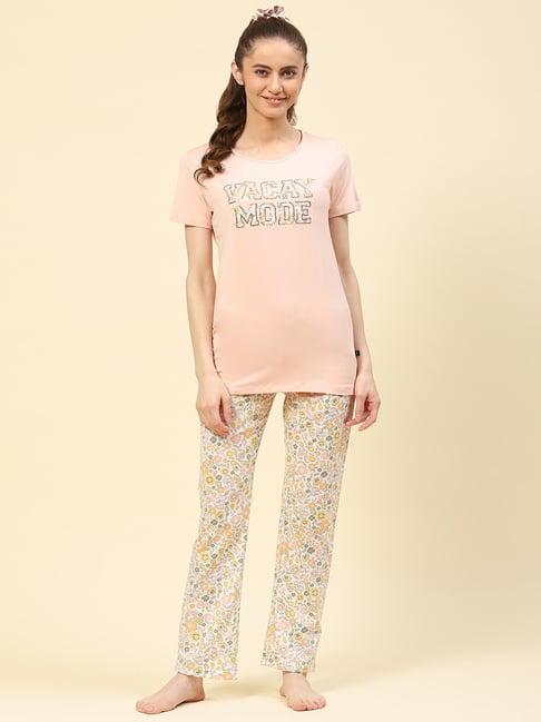 monte-carlo-peach-&-light-yellow-printed-t-shirt-with-lounge-pants