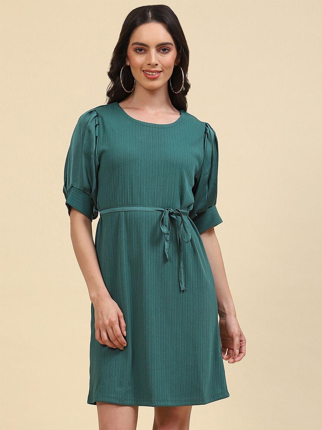 monte carlo puff sleeves a-line dress with belt