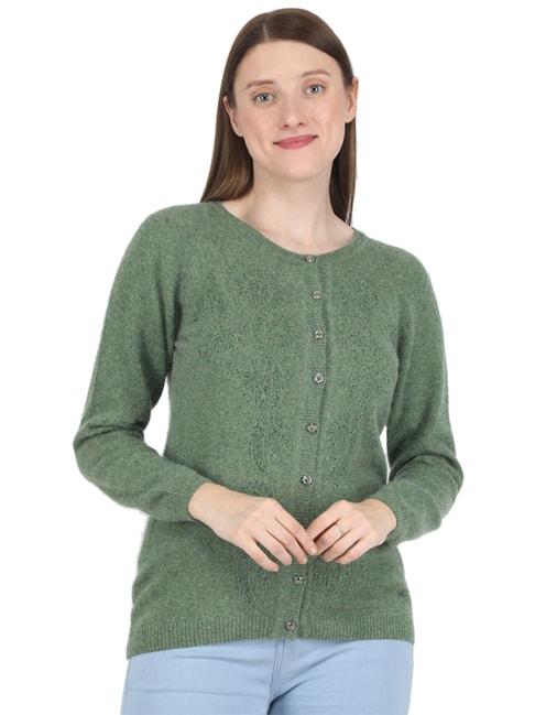 monte carlo sage green wool embroidered cardigan