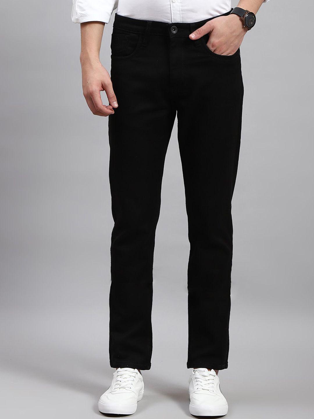 monte carlo slim fit mid-rise clean look dark cotton jeans