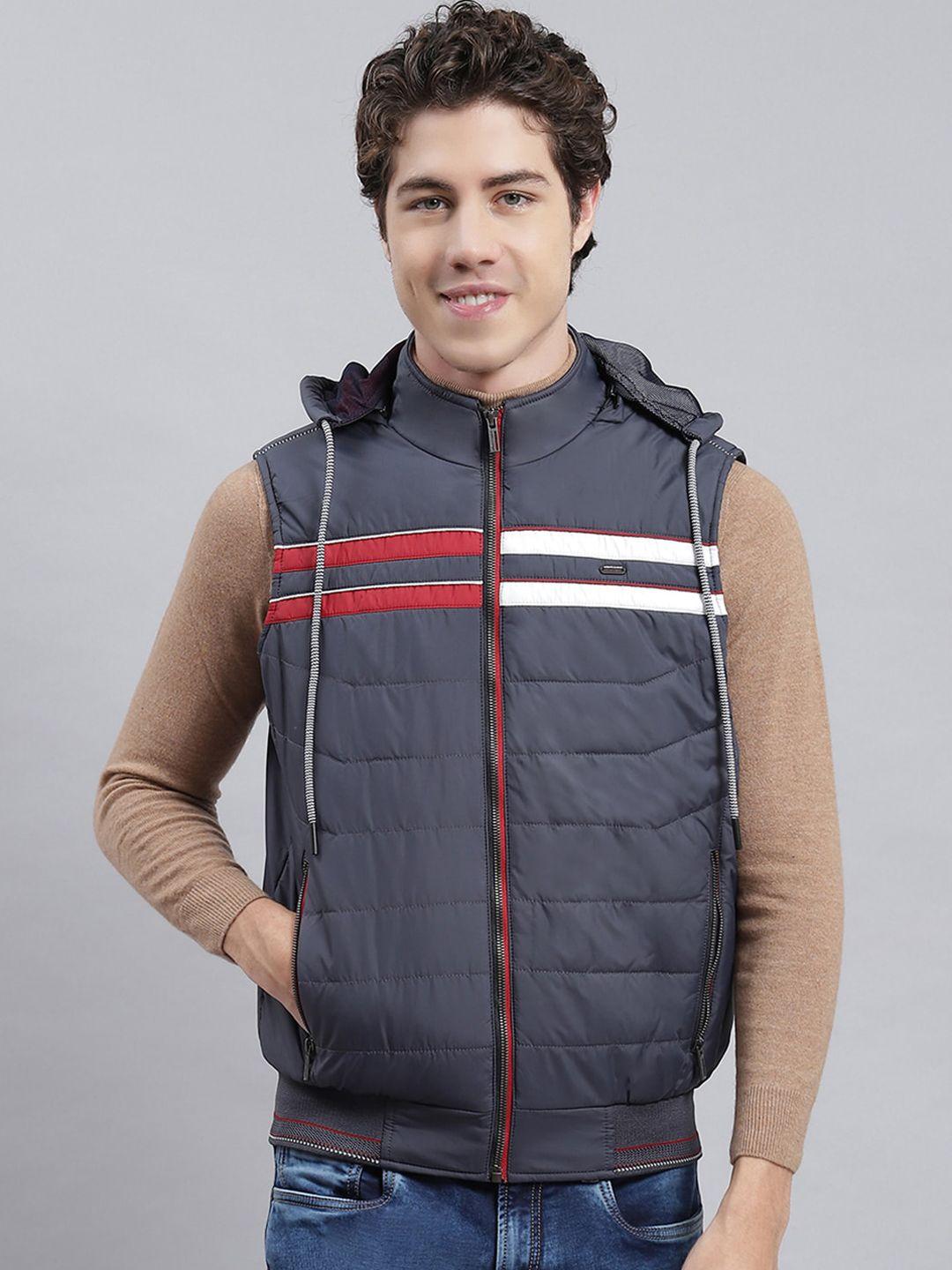 monte carlo striped hooded lightweight puffer jacket