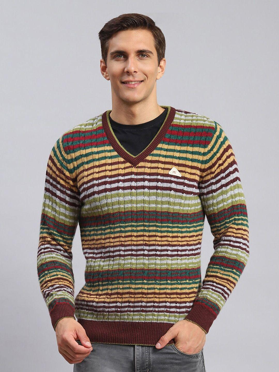 monte carlo v- neck striped woollen pullover