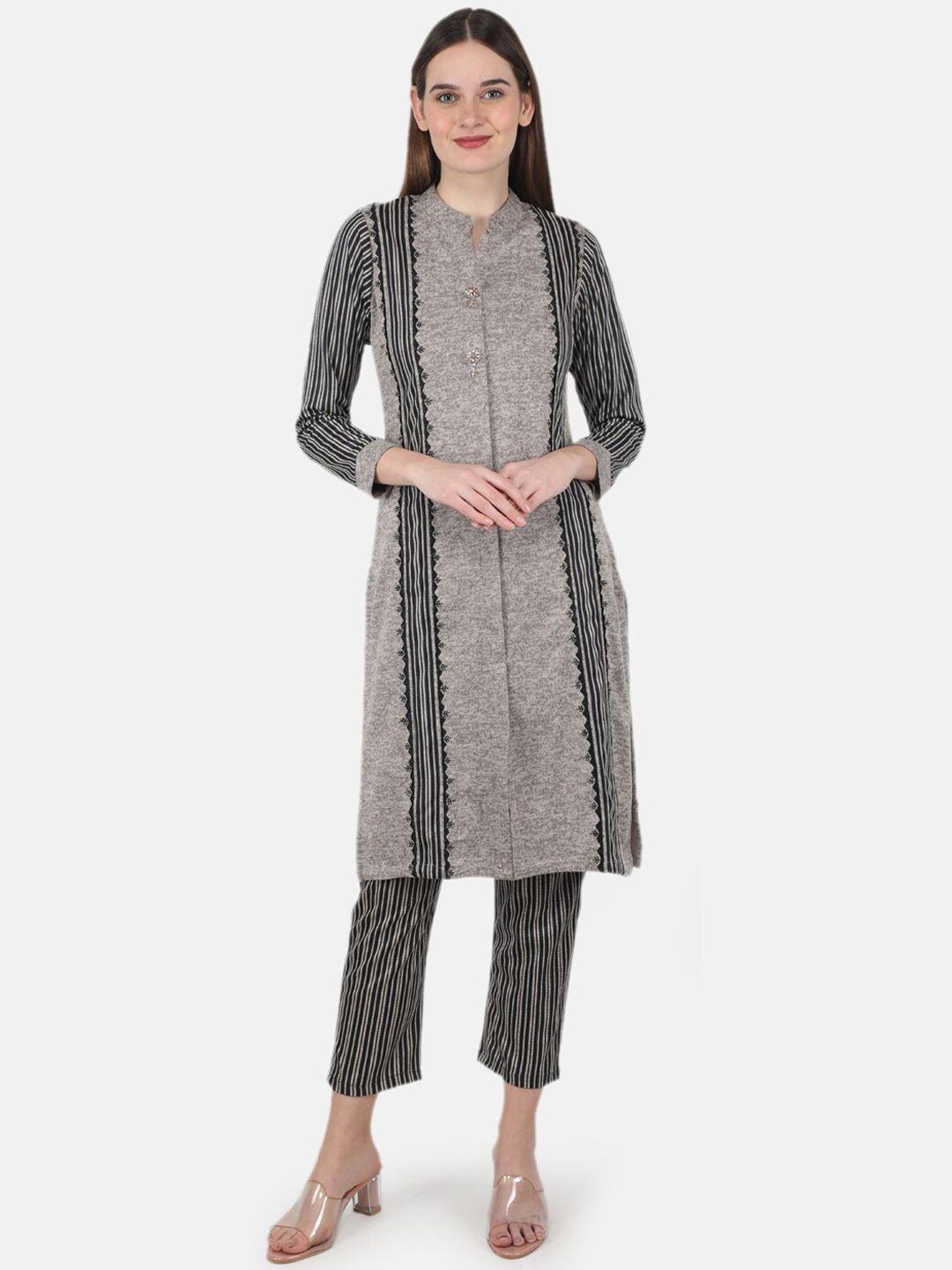 monte carlo women grey striped kurti with pyjamas