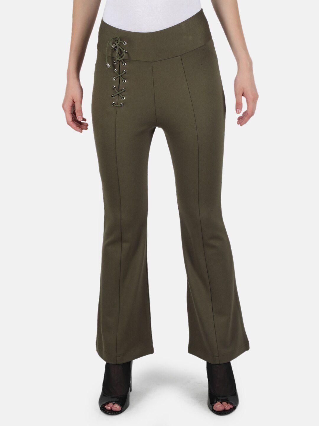 monte carlo women olive green solid jeggings