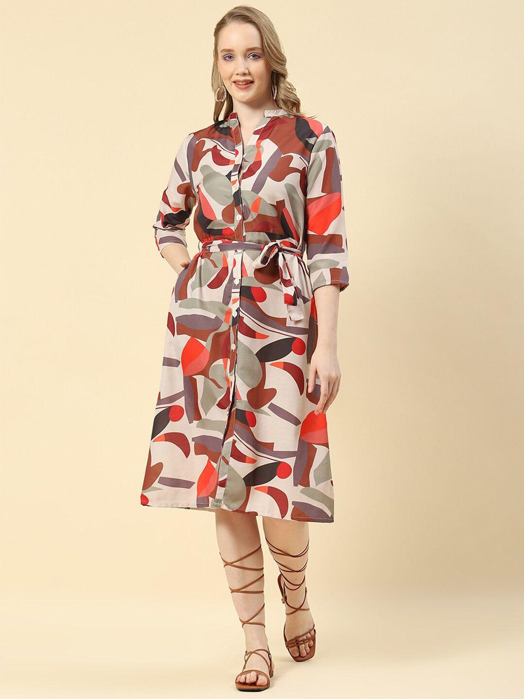 monte carlo abstract printed a-line dress with belt