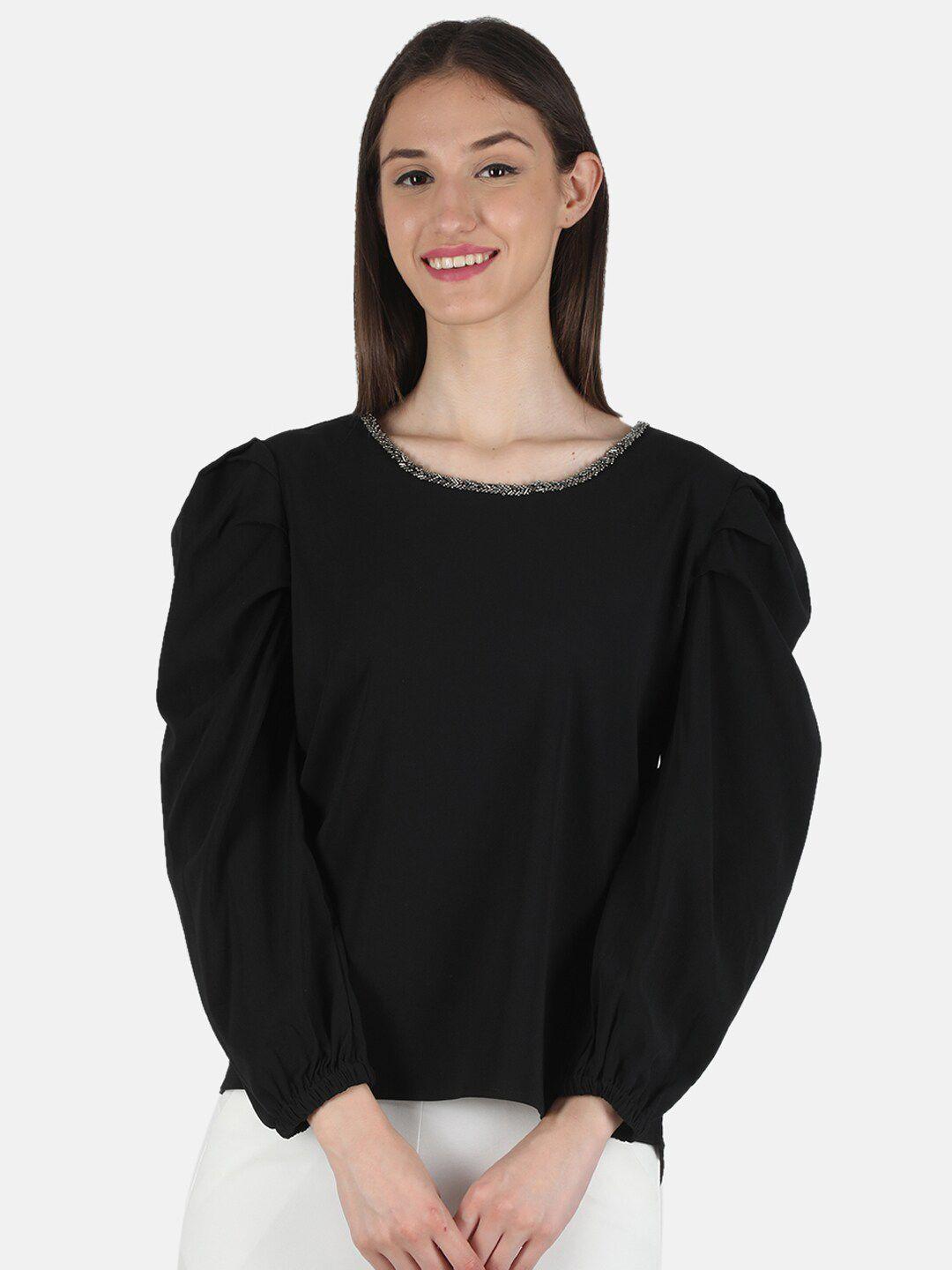 monte carlo black cotton blend  jewel neck top