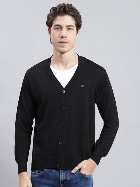 monte carlo black pure wool regular fit solid cardigan