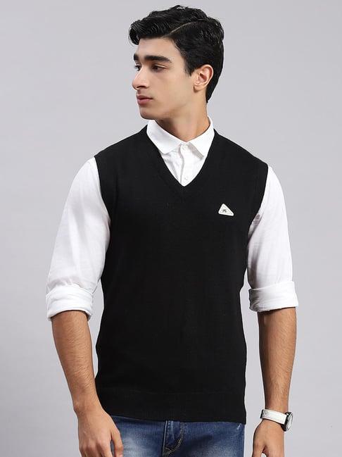 monte carlo black pure wool regular fit solid sweater