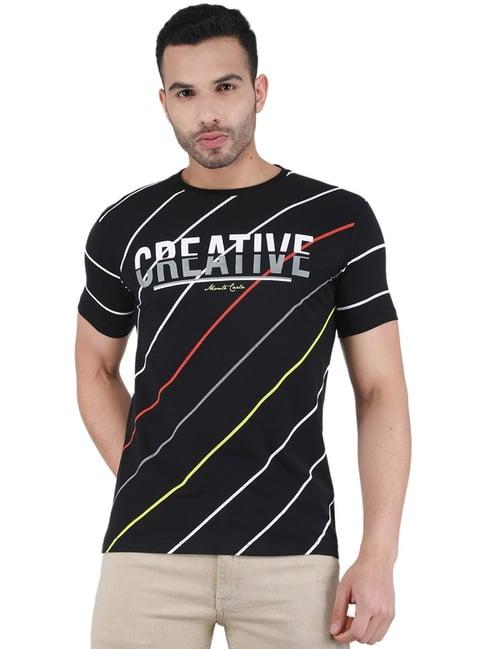 monte carlo black regular fit printed t-shirt