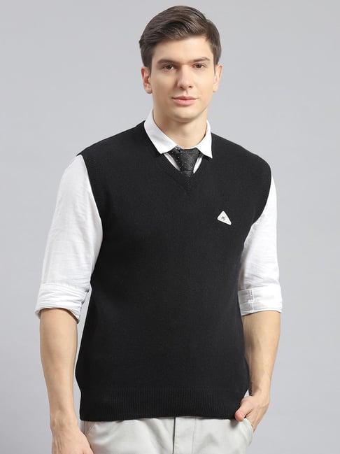 monte carlo black wool blend regular fit solid sweater