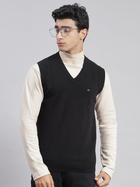 monte carlo black wool blend regular fit solid sweater