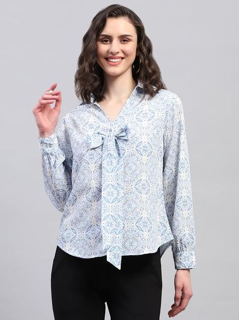 monte carlo blue & white printed top