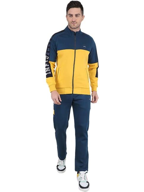 monte carlo blue & yellow regular fit colour block tracksuits