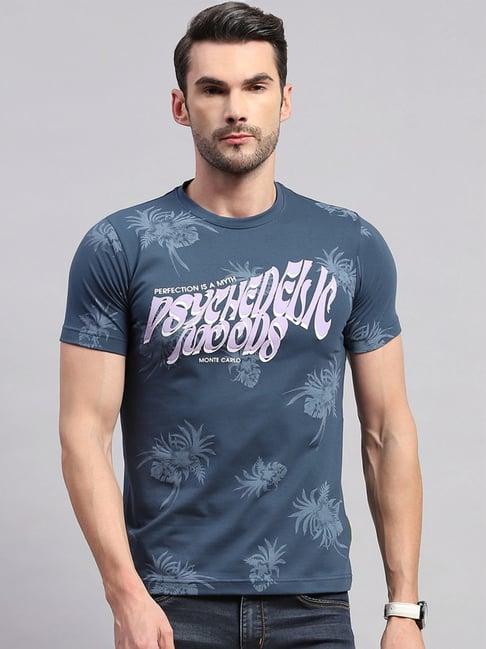 monte carlo blue smart fit printed t-shirt