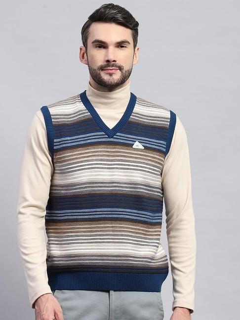 monte carlo blue wool blend regular fit striped sweater