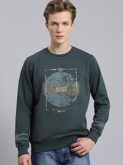 monte carlo bottle green regular fit printed sweatshirt