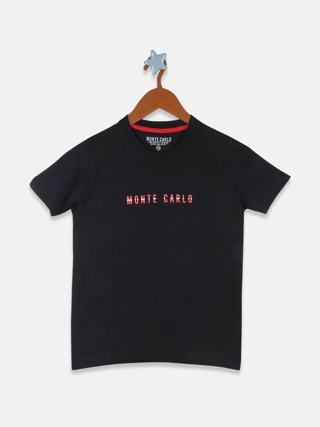 monte carlo boys black brand logo printed pure cotton t-shirt