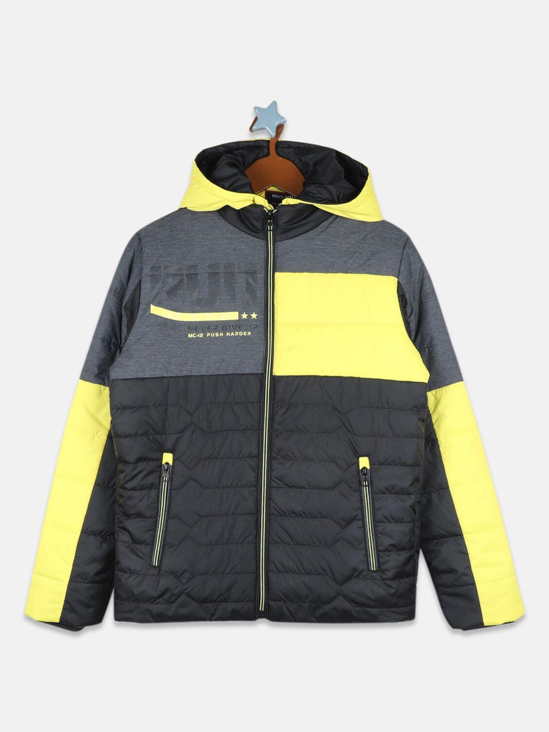 monte carlo boys black colourblocked hooded padded jacket