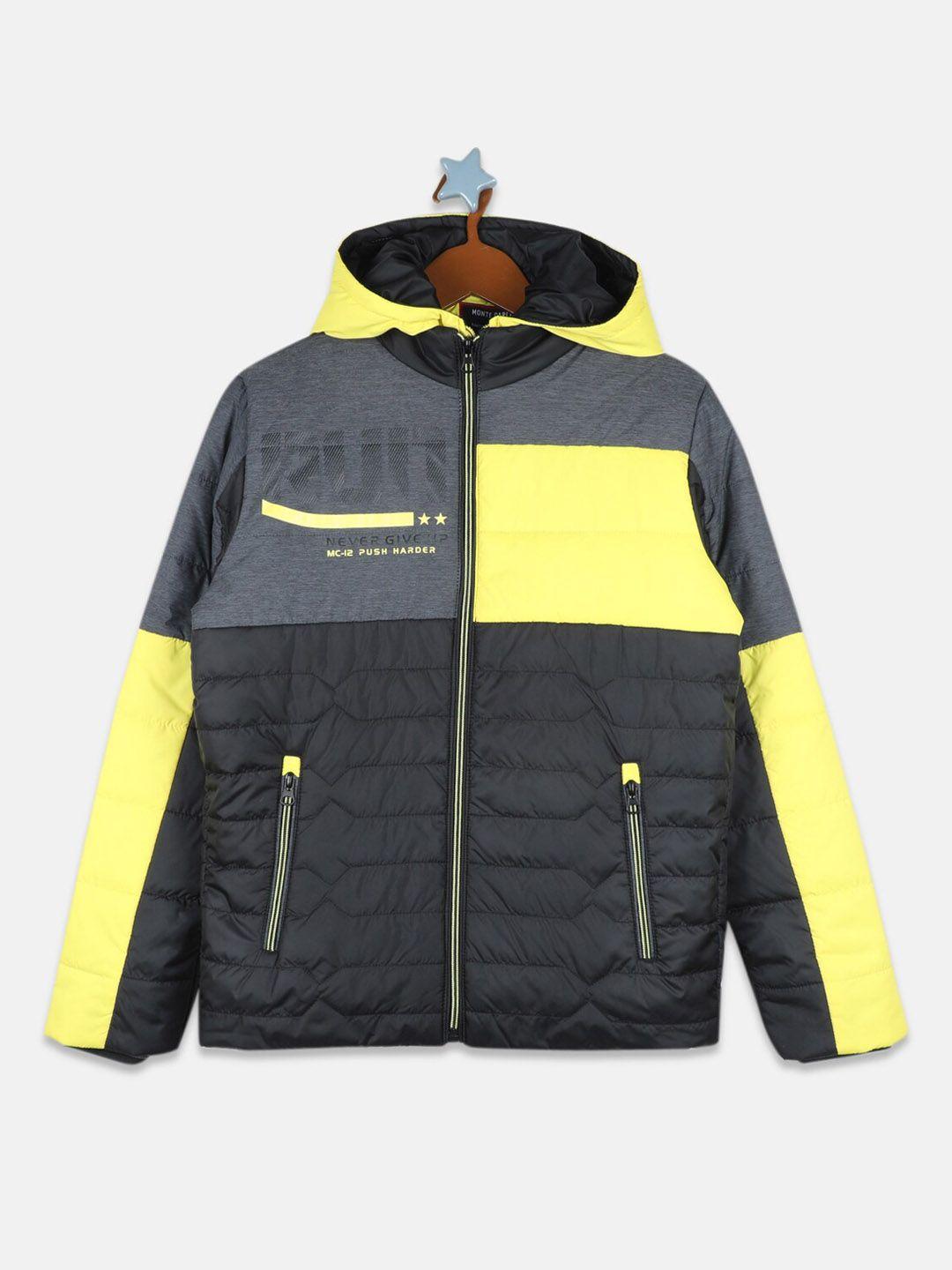 monte carlo boys black yellow colourblocked padded jacket