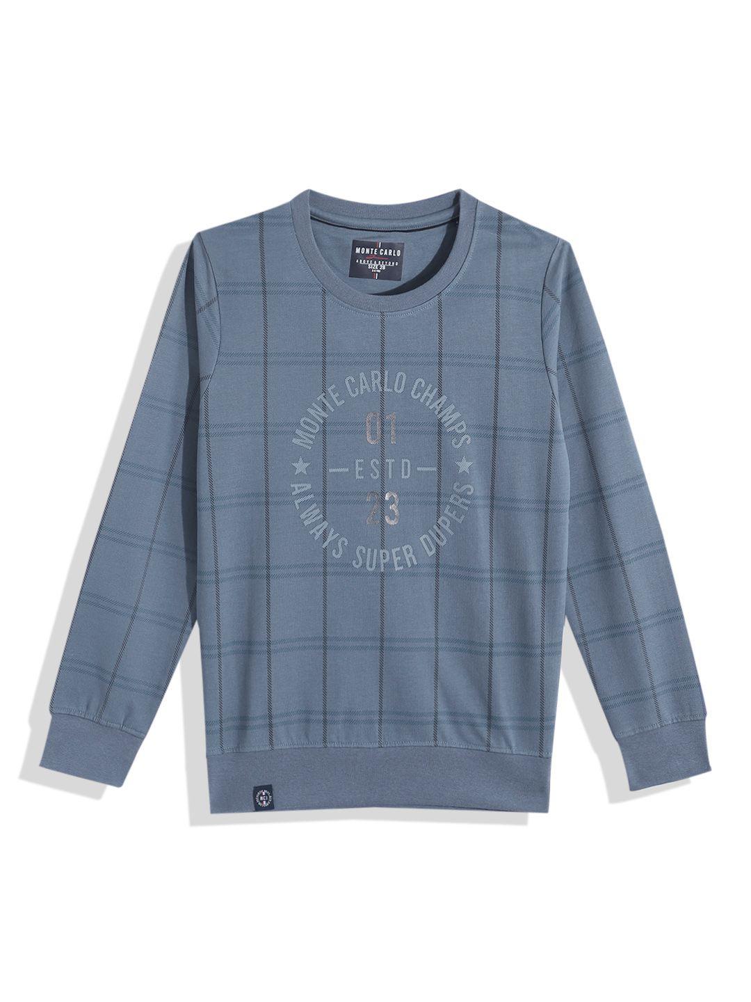 monte carlo boys checked pure cotton sweatshirt with printed detail