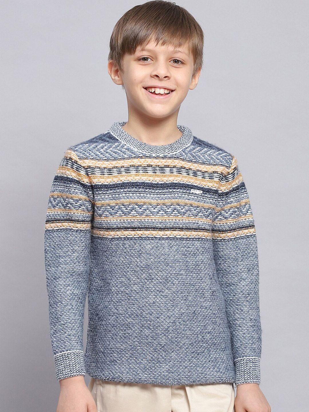 monte carlo boys geometric self designed long sleeves ribbed pullover