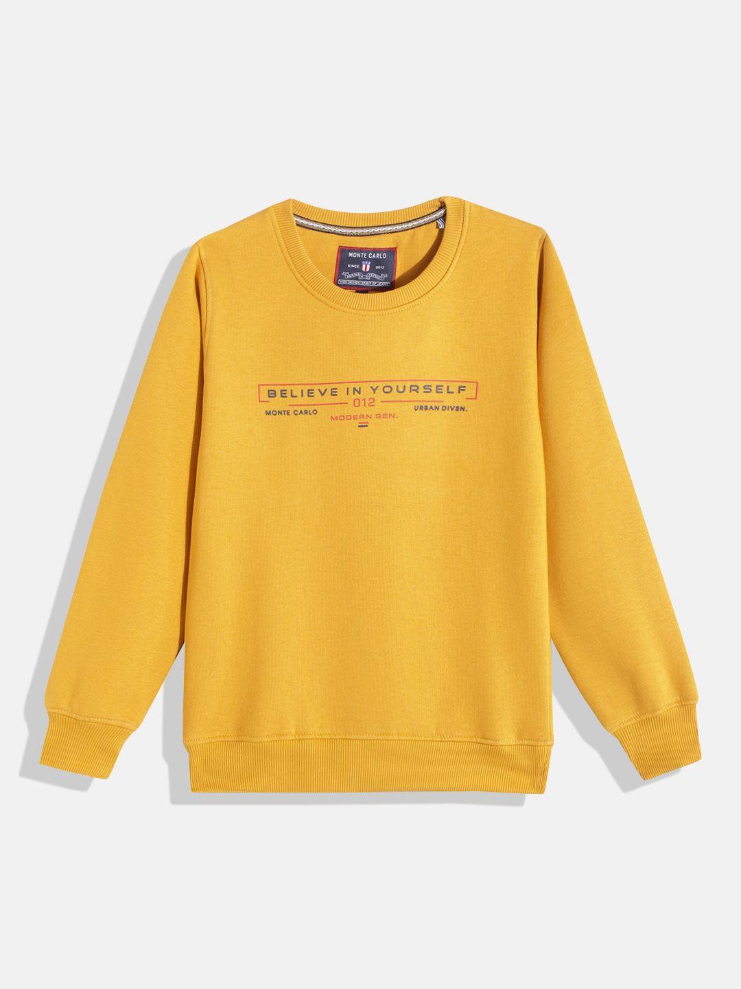 monte carlo boys mustard yellow & navy blue brand logo printed sweatshirt