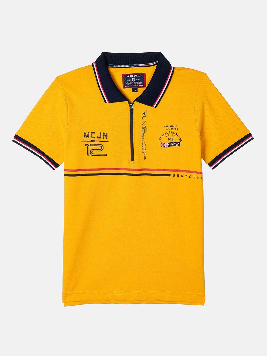 monte carlo boys mustard yellow typography polo collar t-shirt