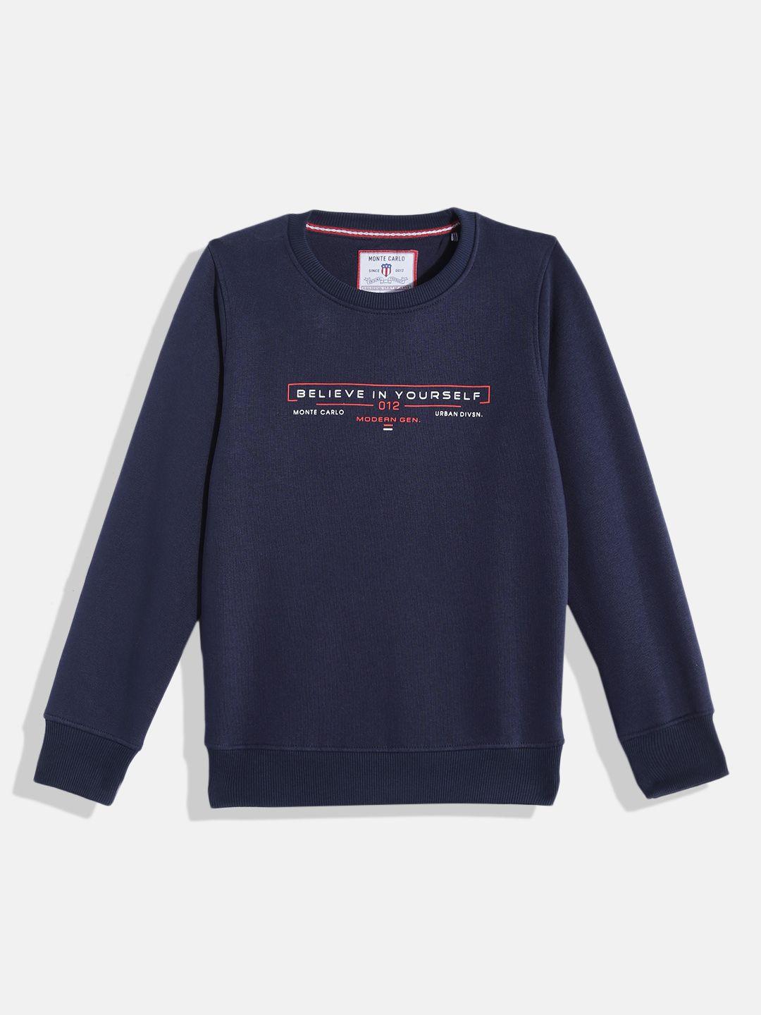 monte carlo boys navy blue typography printed sweatshirt