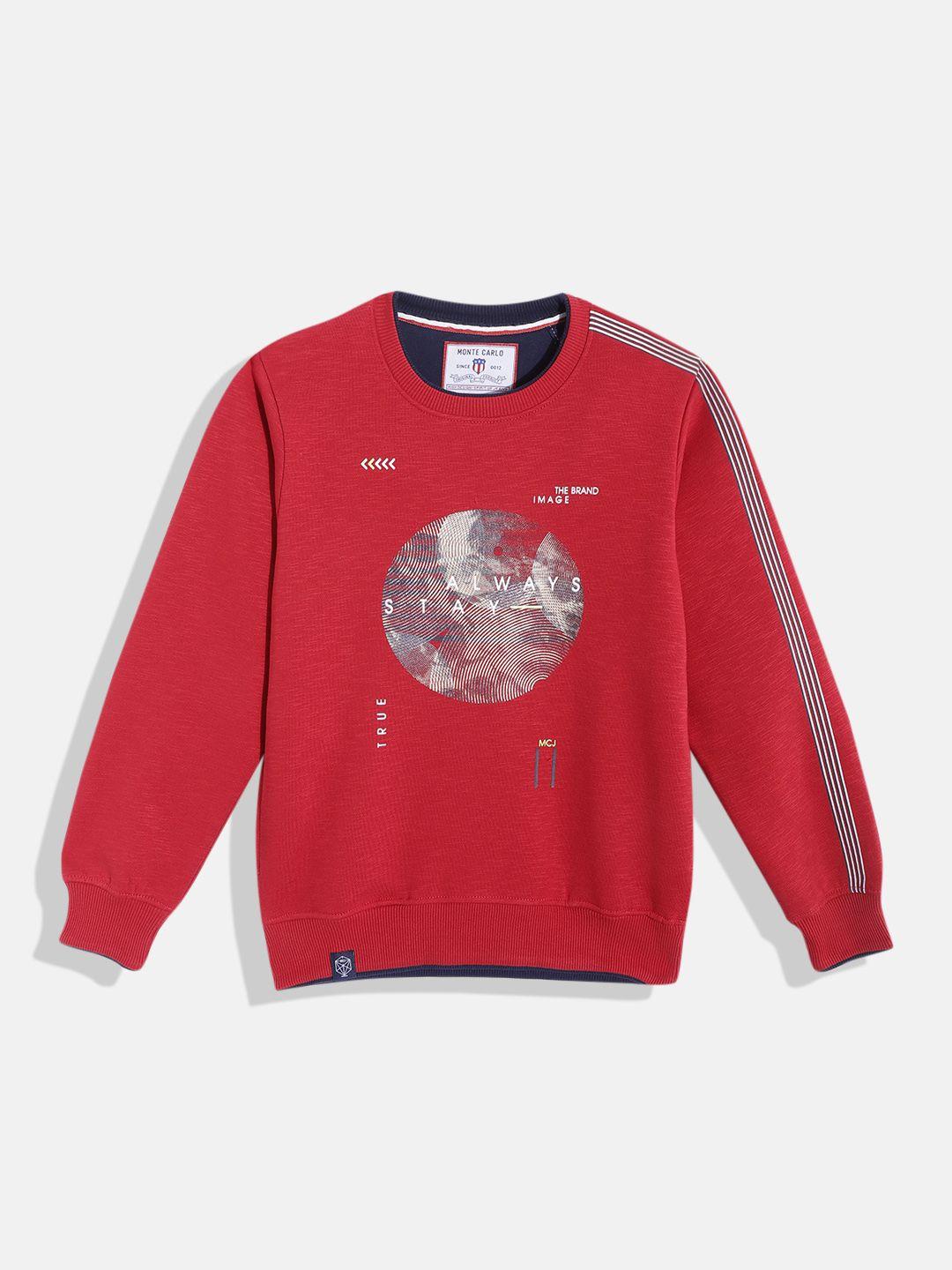 monte carlo boys red & golden printed sweatshirt