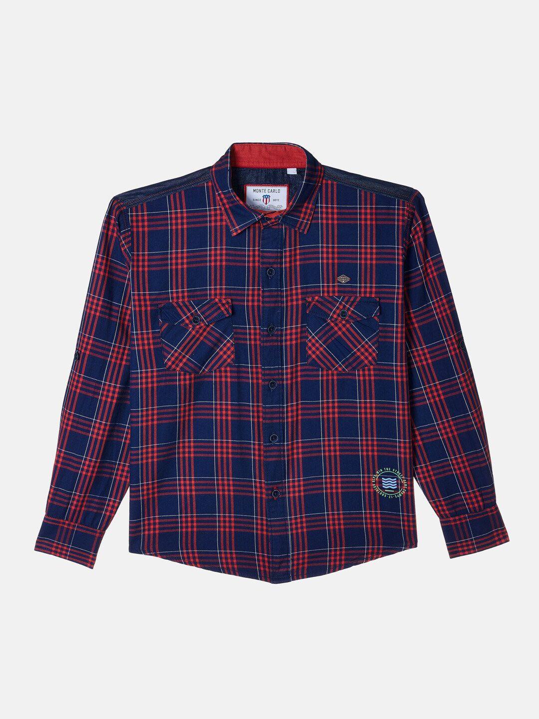 monte carlo boys red checked casual shirt