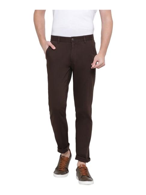 monte carlo brown mid rise slim fit trousers