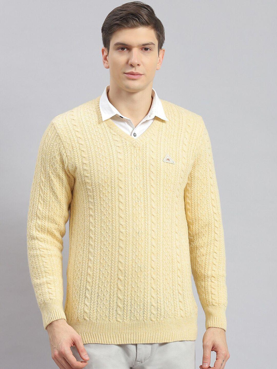 monte carlo cable knit self design v-neck pullover