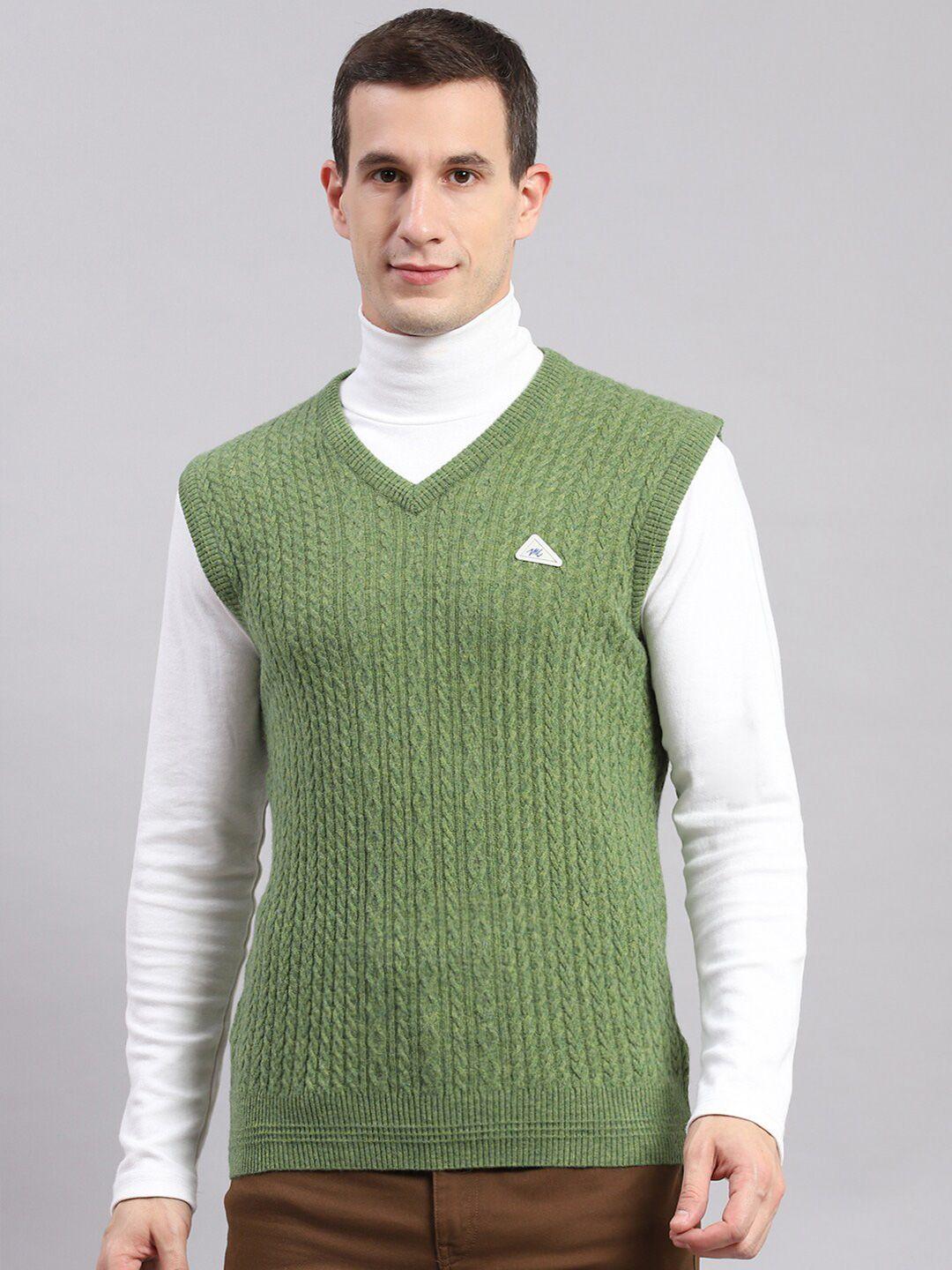 monte carlo cable knit self design v-neck woollen sweater vest
