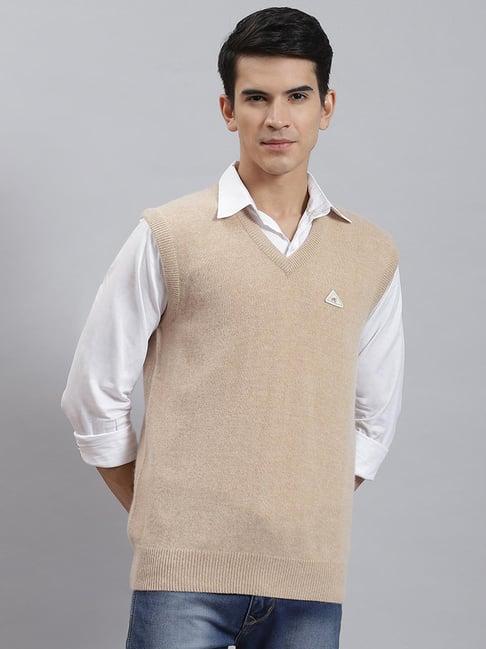 monte carlo camel brown wool blend regular fit solid sweater