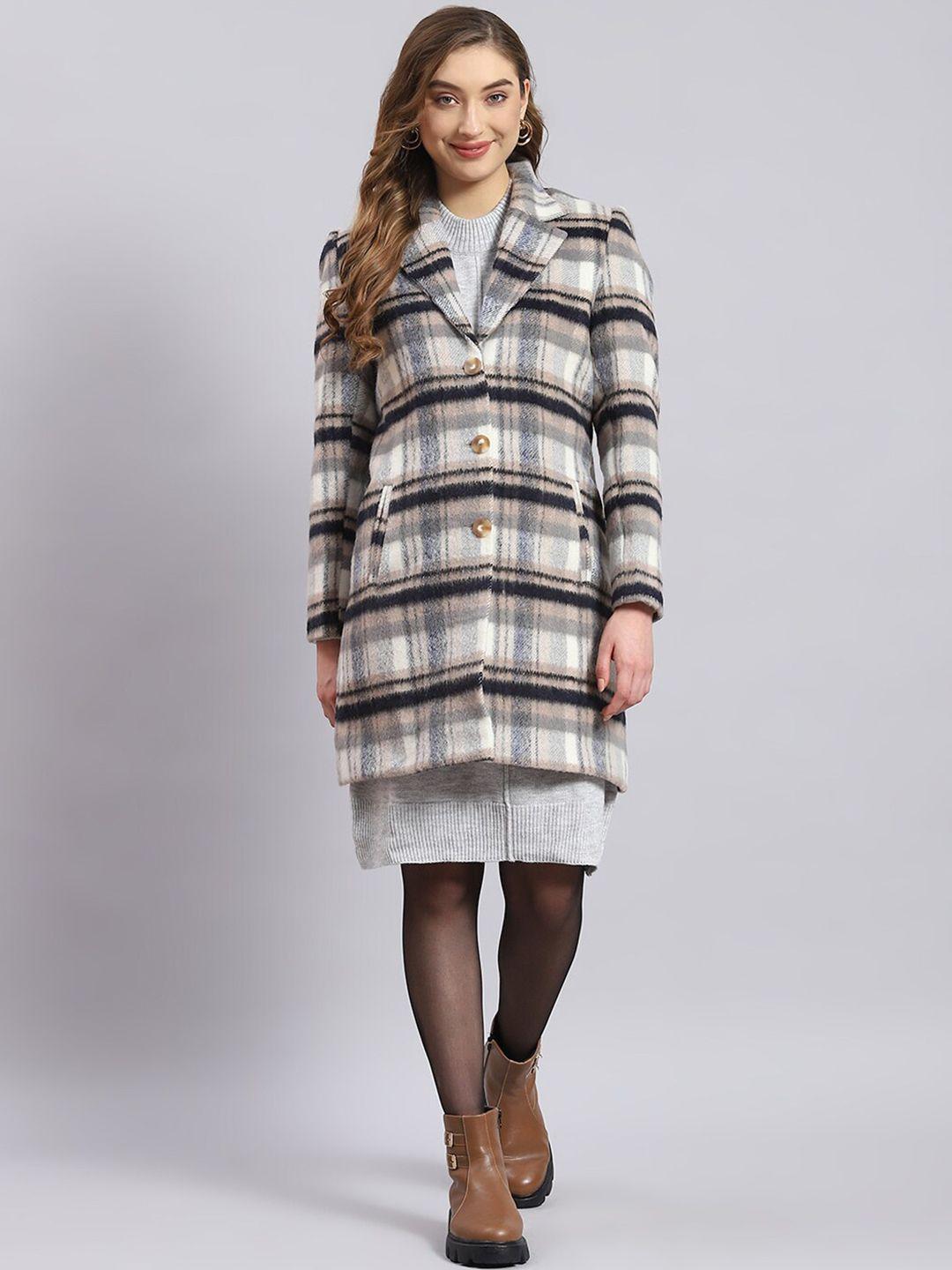 monte carlo checked notched lapel cotton longline overcoat