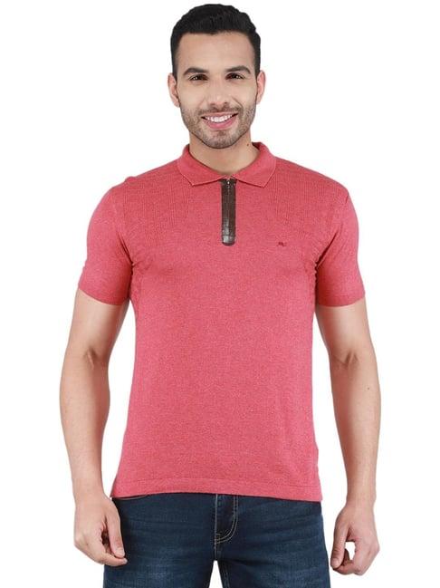 monte carlo cherry red regular fit texture polo t-shirt