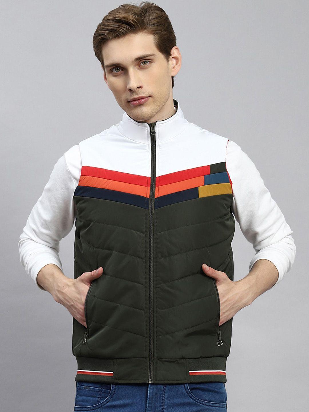 monte carlo colourblocked mock collar lightweight bomber jacket